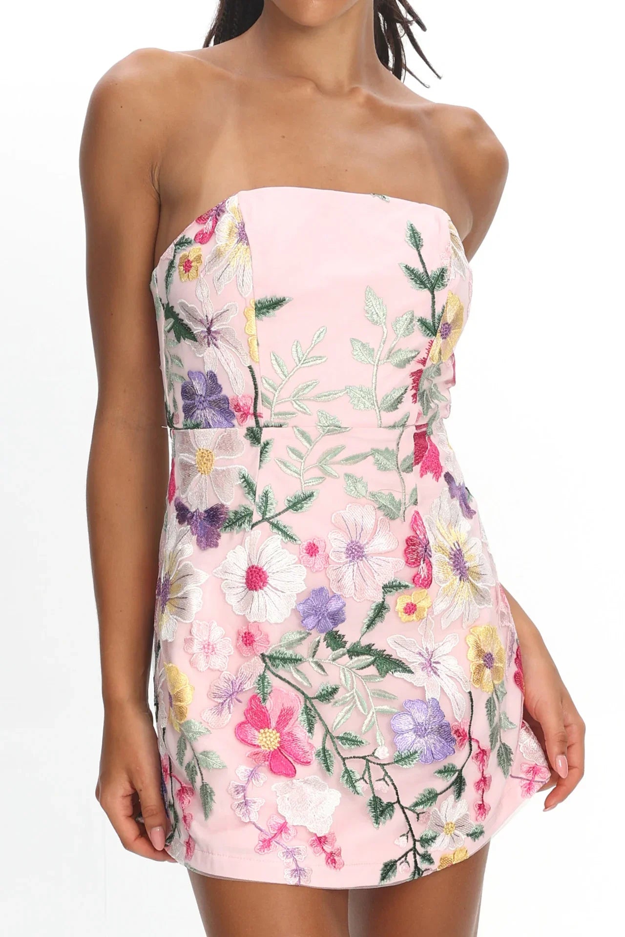 Gardenia Mini Dress Strapless Floral Embroidered Mini