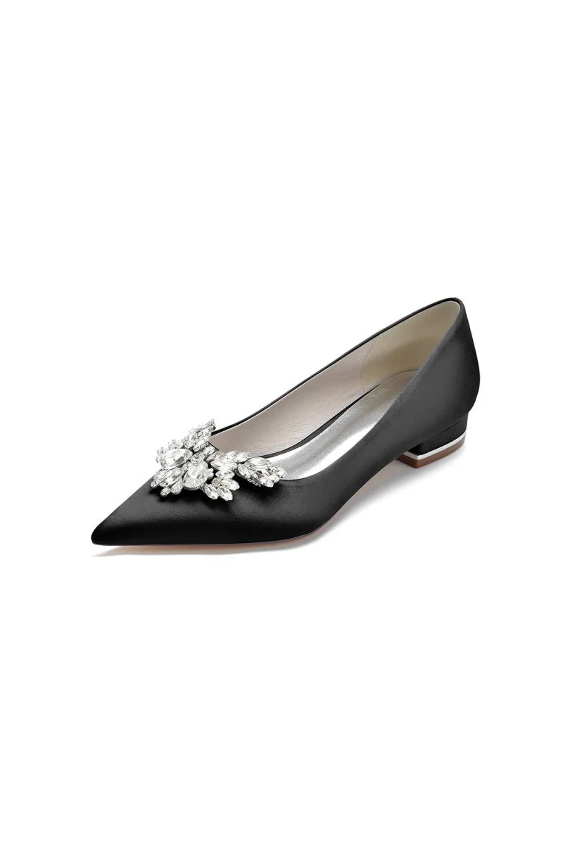 Satin Pointed Toe Rhinestone Kitten Heels