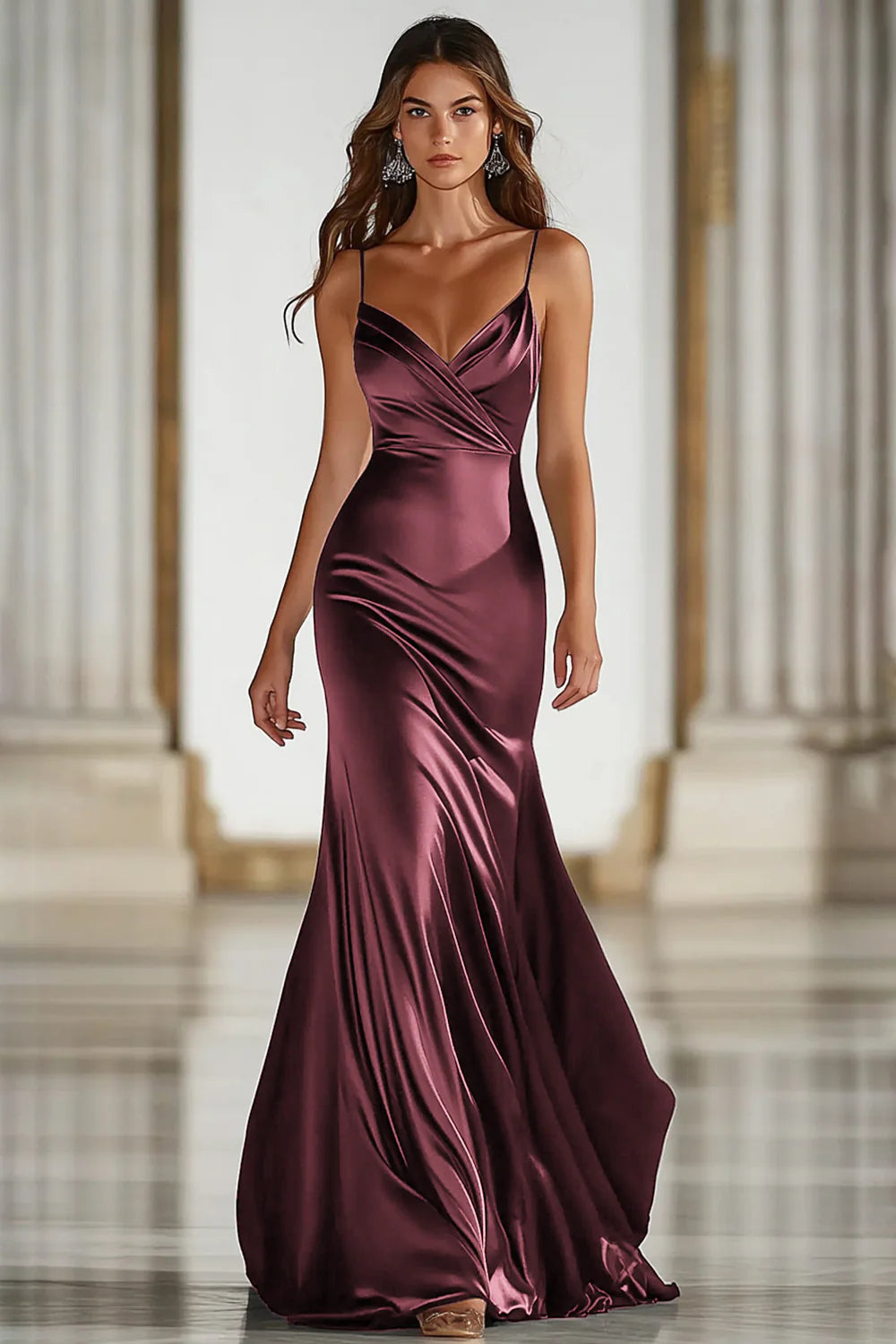 Dark Green Mermaid Spaghetti Straps Satin Long Gala Dress