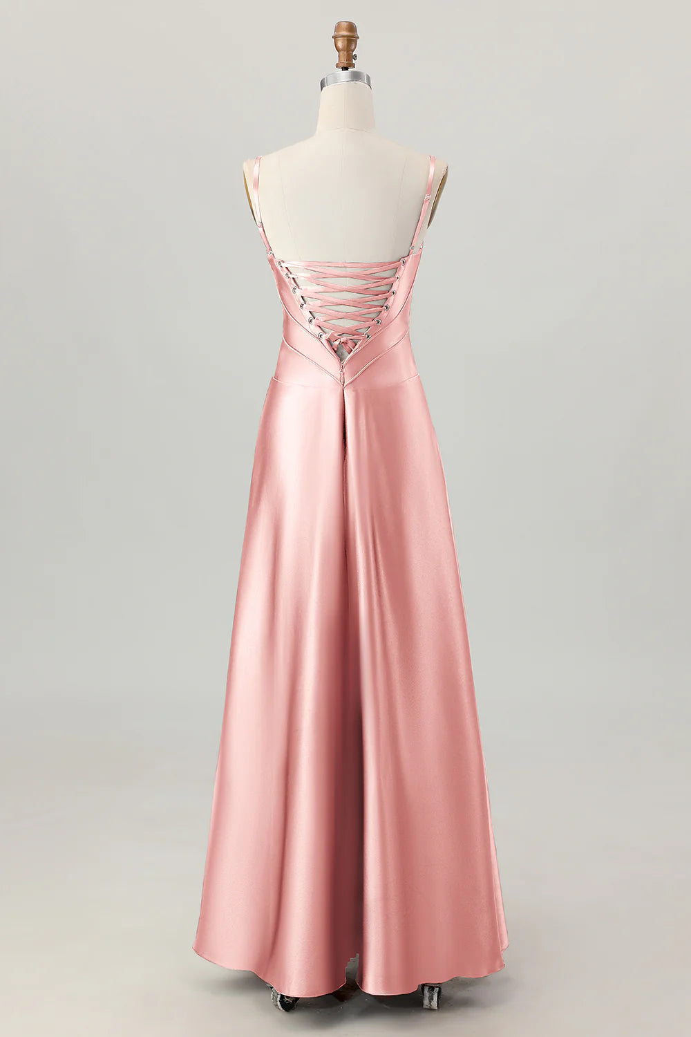 Coffee A Line Spaghetti Straps Long Bridesmaid Dress with Lace Up Back