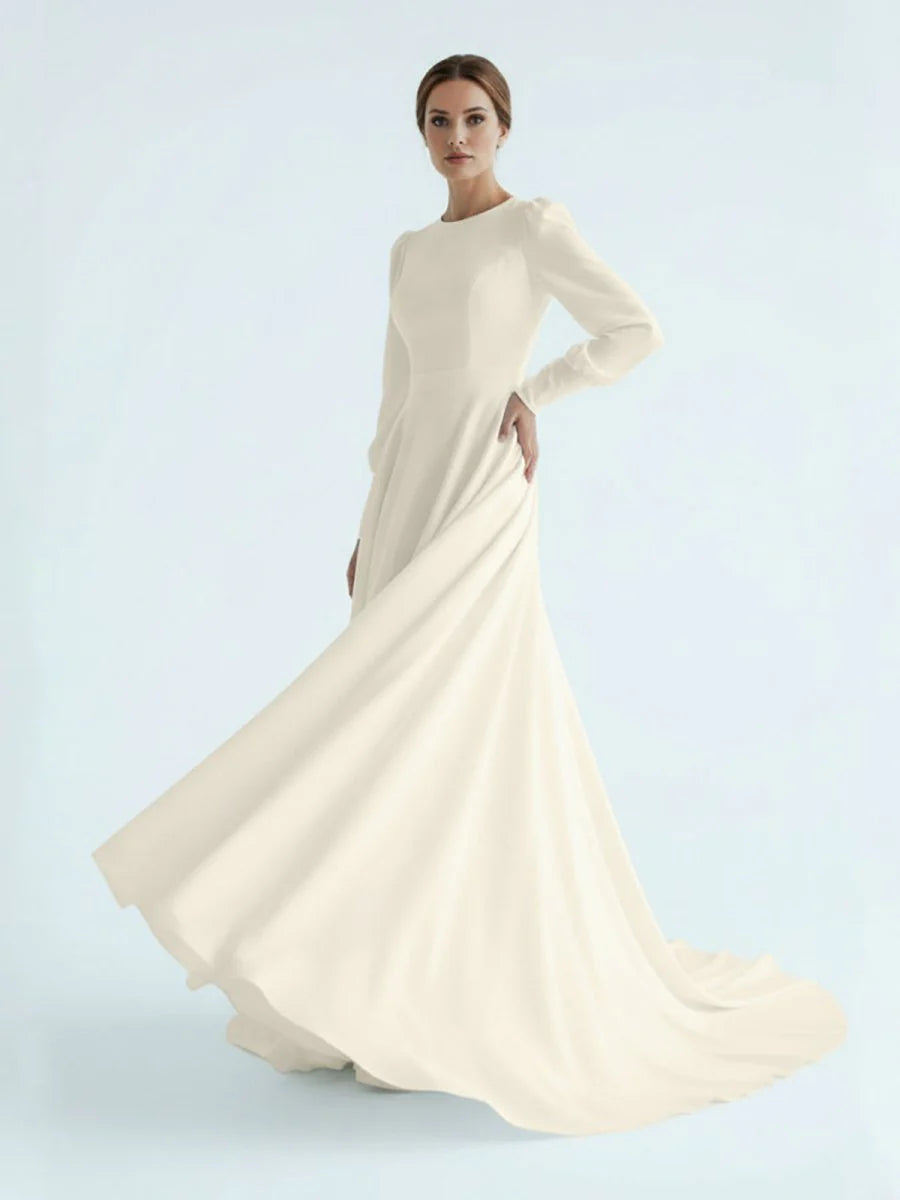 Modest A Line Long Sleeves Wedding Dress Vintage Gown