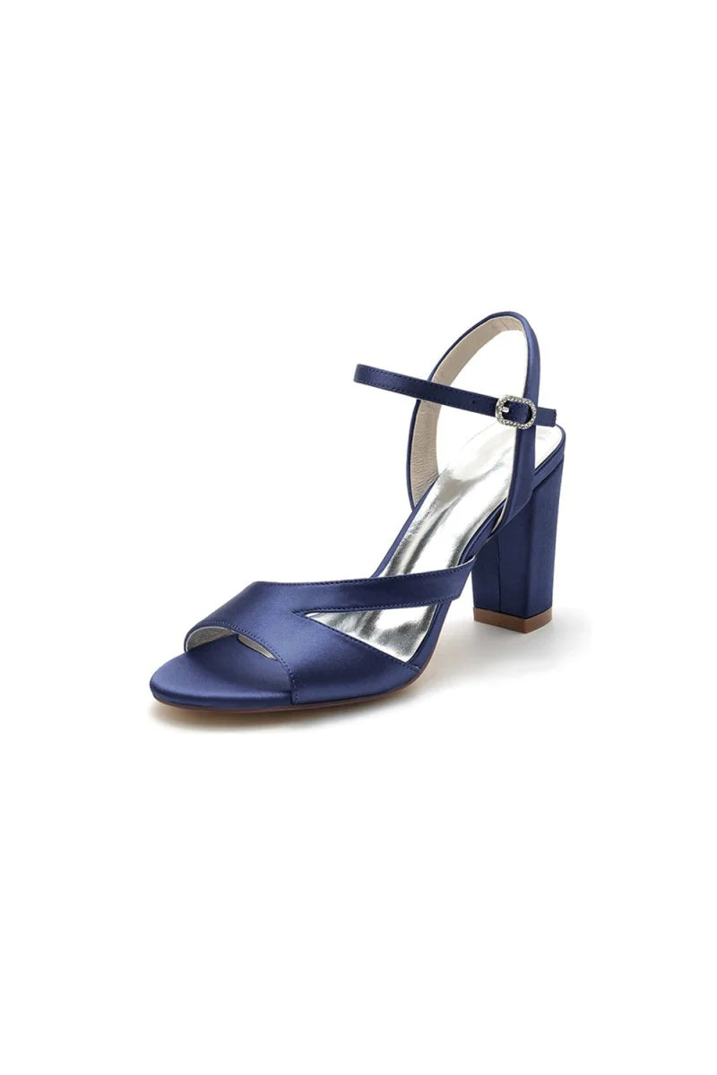 Simple Open Toe Block Heels with Ankle Strap