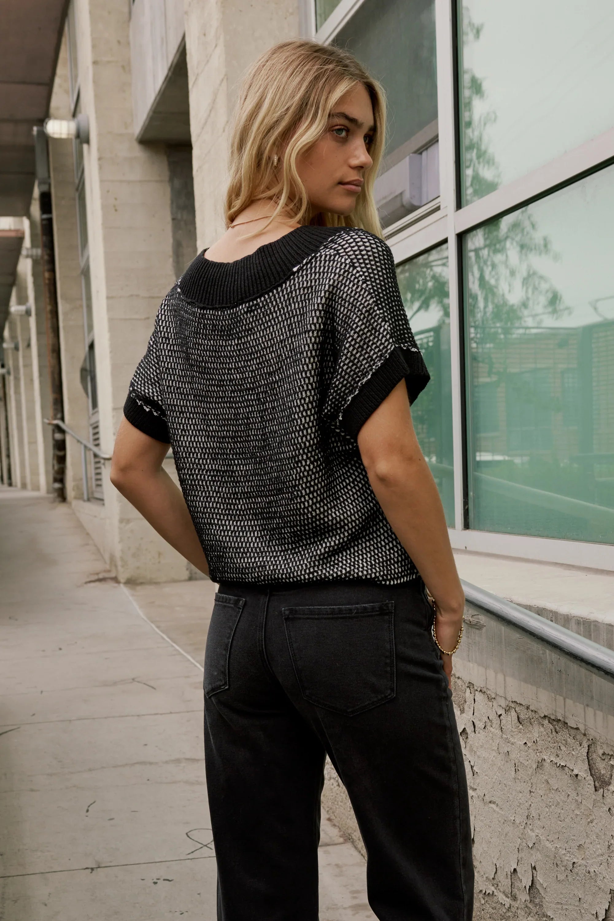 Saige Contrast Sweater in Black FINAL SALE