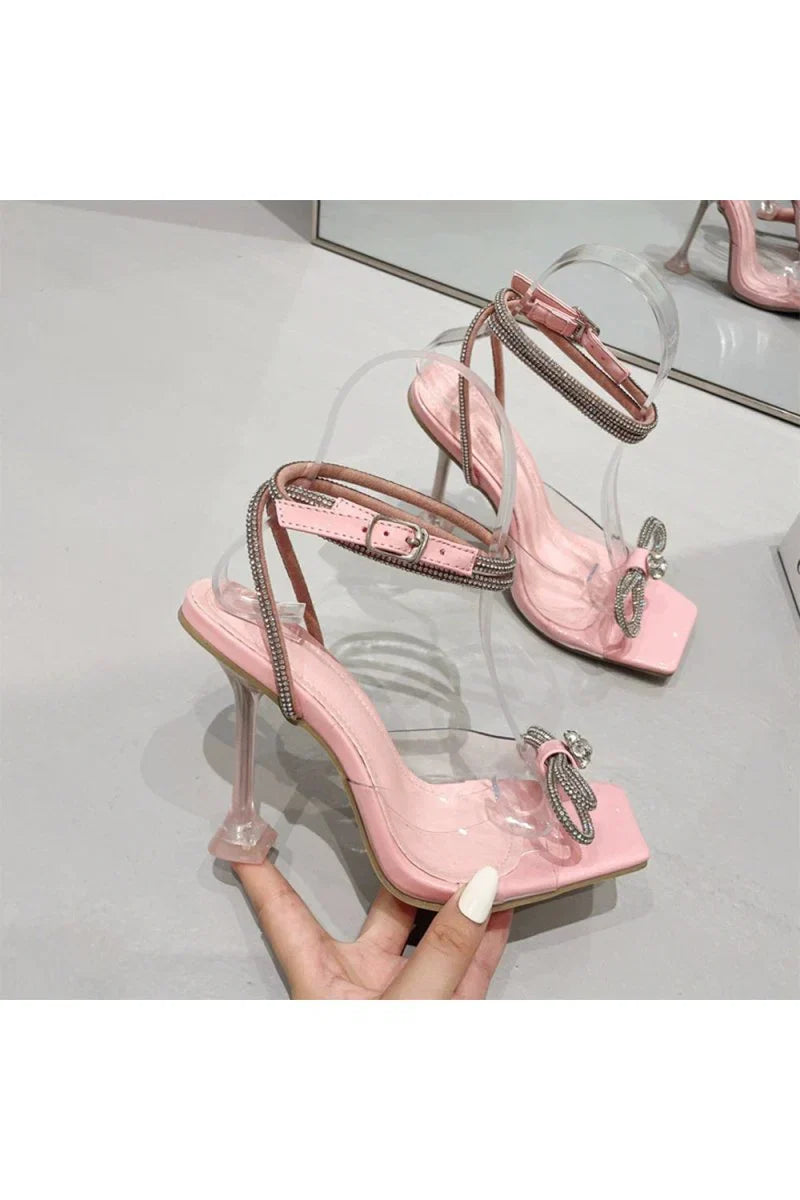 Crystal Embellished Transparent Strappy Stiletto Heels