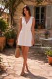 White V Neck Floral Print A Line Mini Dress