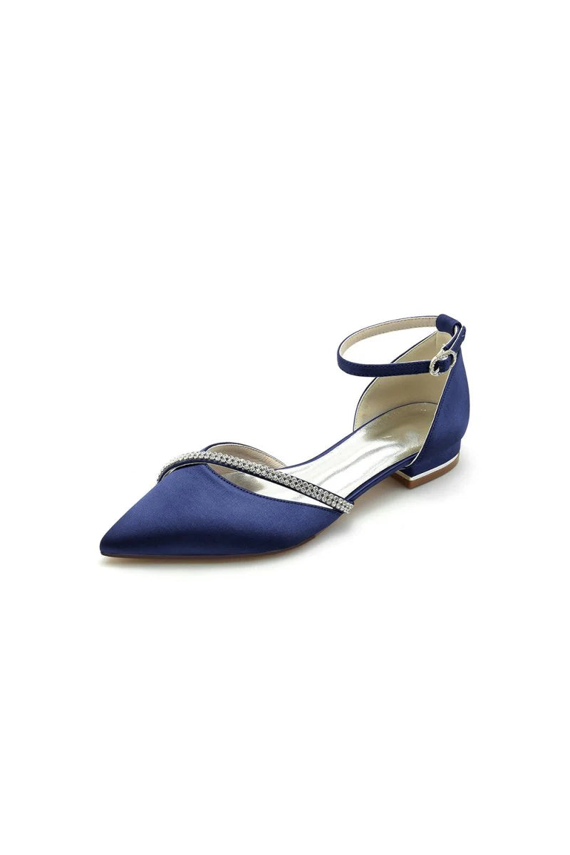 Pointed Toe Beaded Ankle Strap Kitten Heels