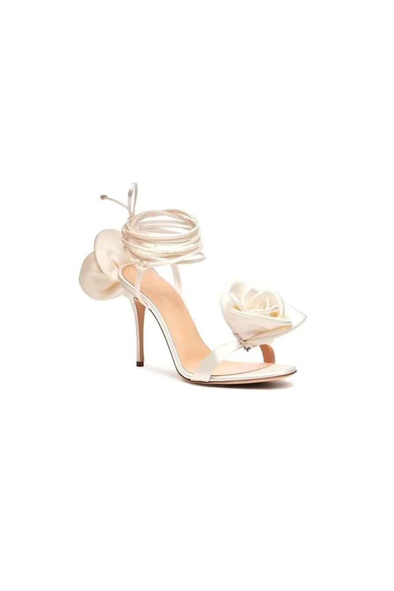 Red Flower Lace Up High Heel Sandals