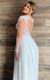 Mature Floral Long Sleeve A Line Lace Wedding Dress