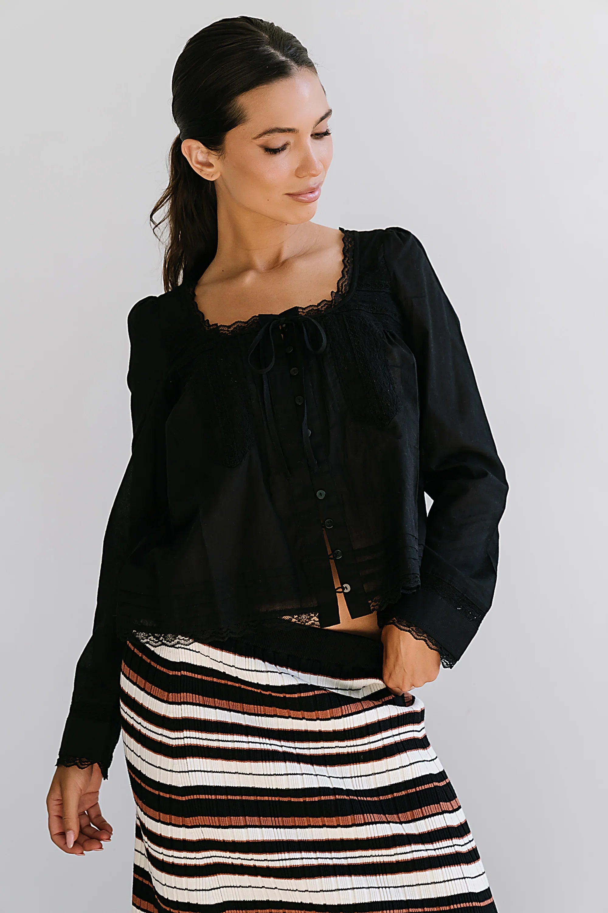 Taylor Sheer Blouse in Black FINAL SALE