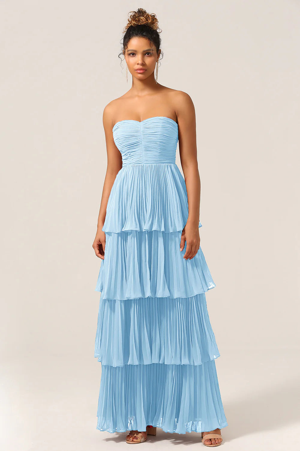 A Line Sweetheart Floor Length Tiered Chiffon Bridesmaid Dress