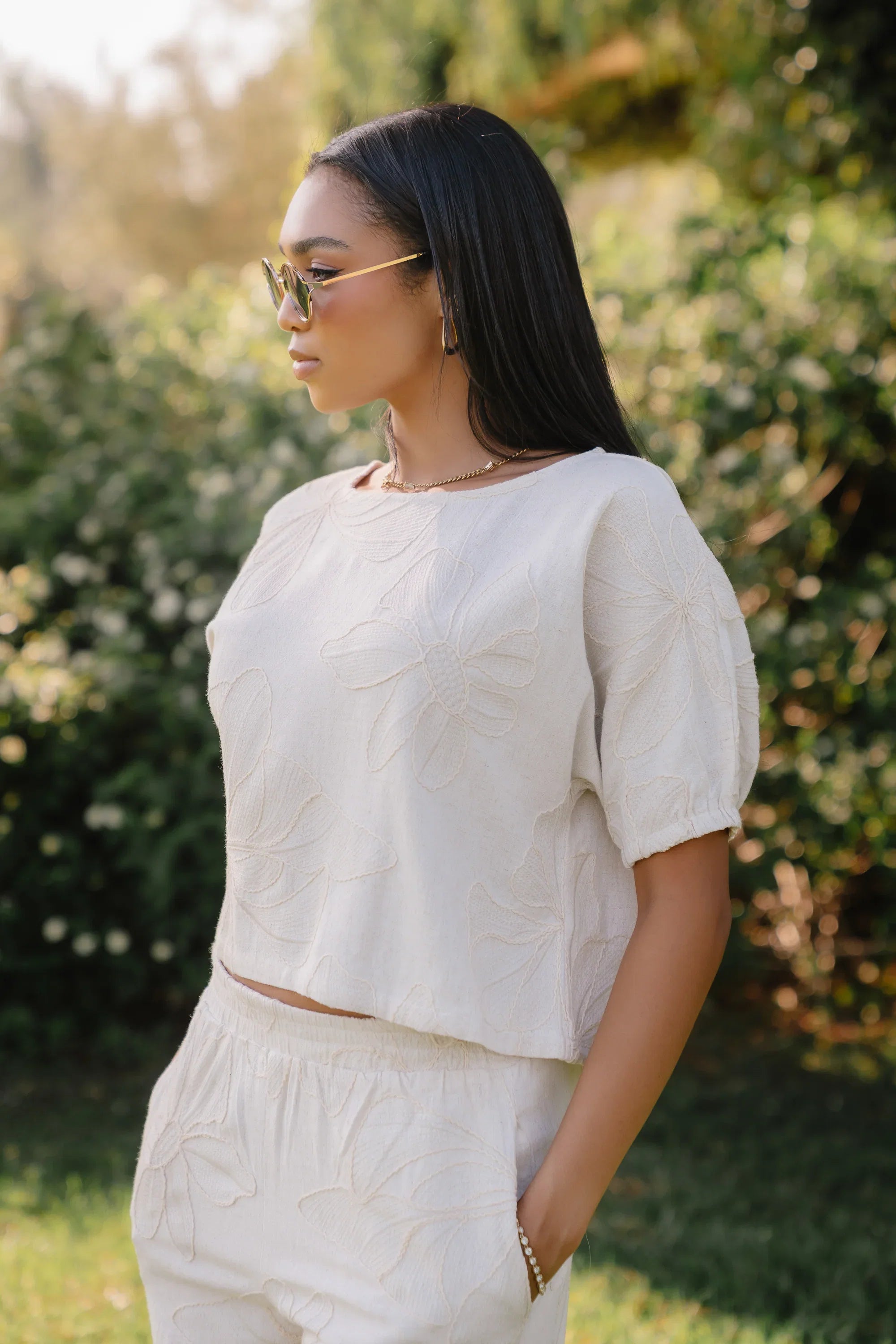 Kortney Floral Oversized Top in Natural
