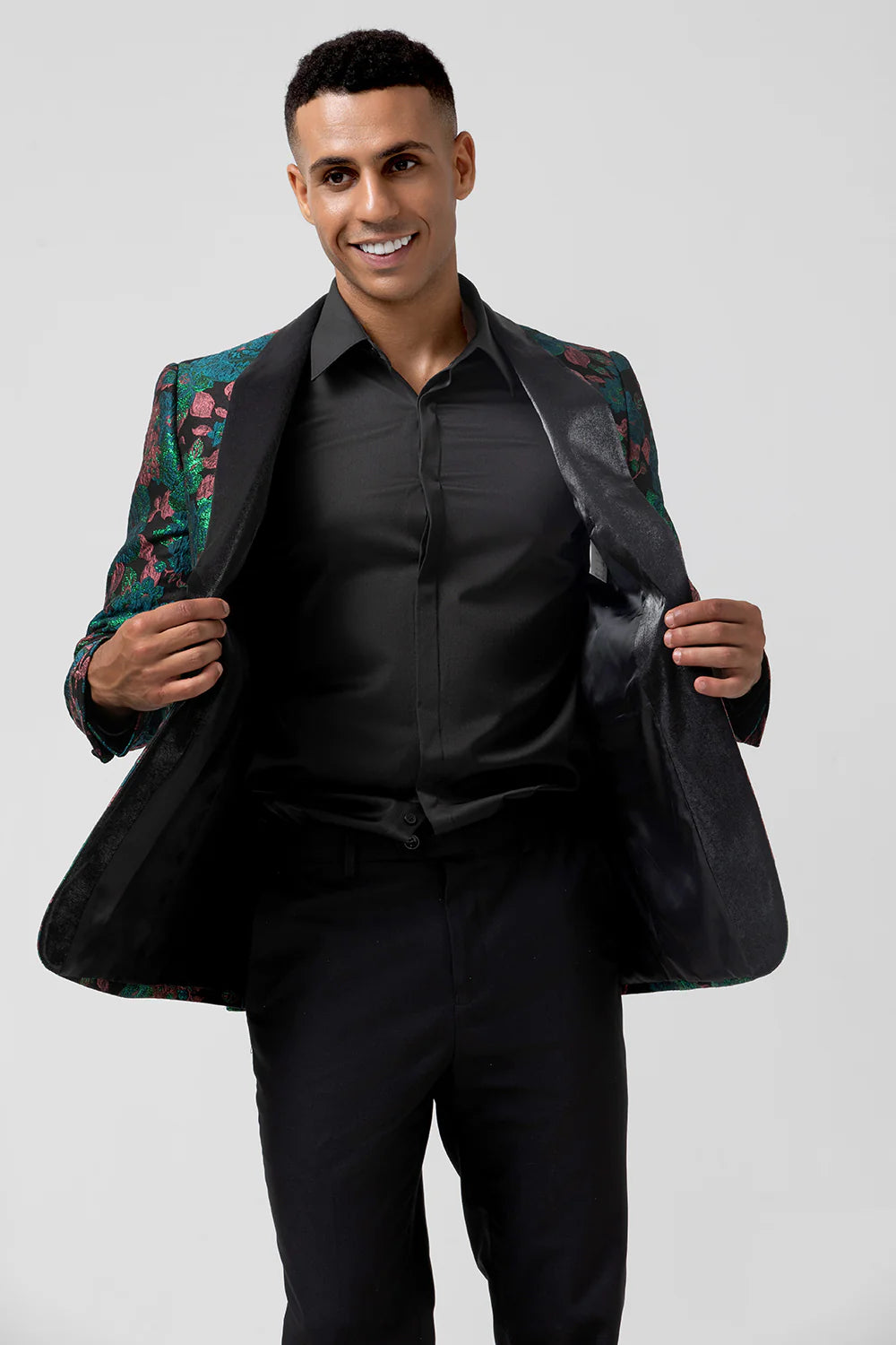 Mens Green Shawl Lapel One Button Jacquard Prom Blazer