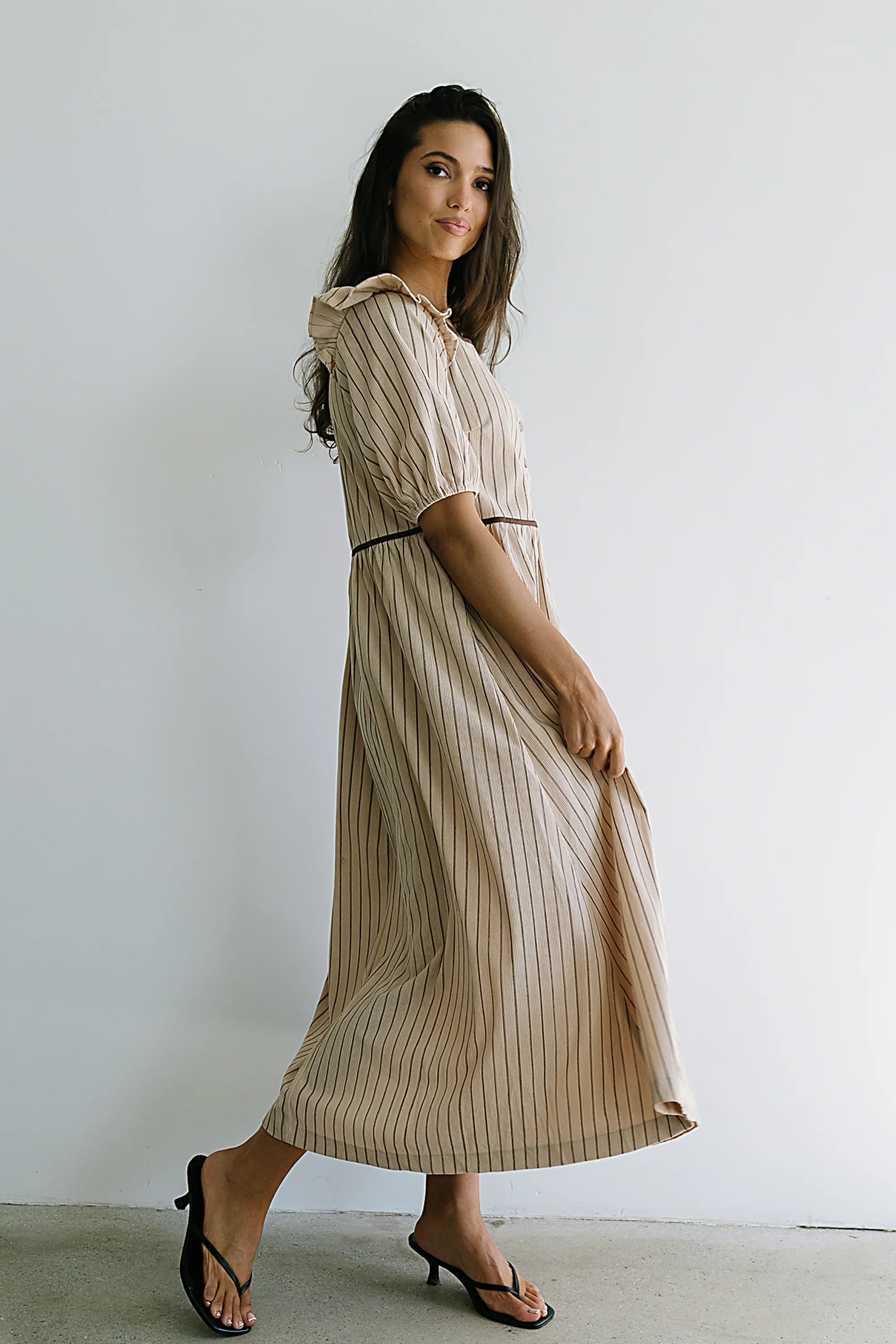 Berlin Corduroy Baby Doll Midi Dress in Taupe FINAL SALE