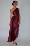 Panama Maxi Dress Wine Pleated Dress With Side Cut Out
