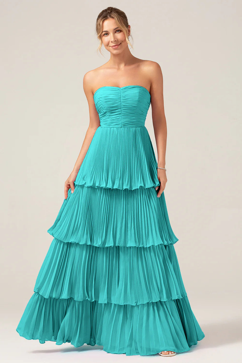 Dusty Sage A Line Sweetheart Tiered Chiffon Floor Length Dress