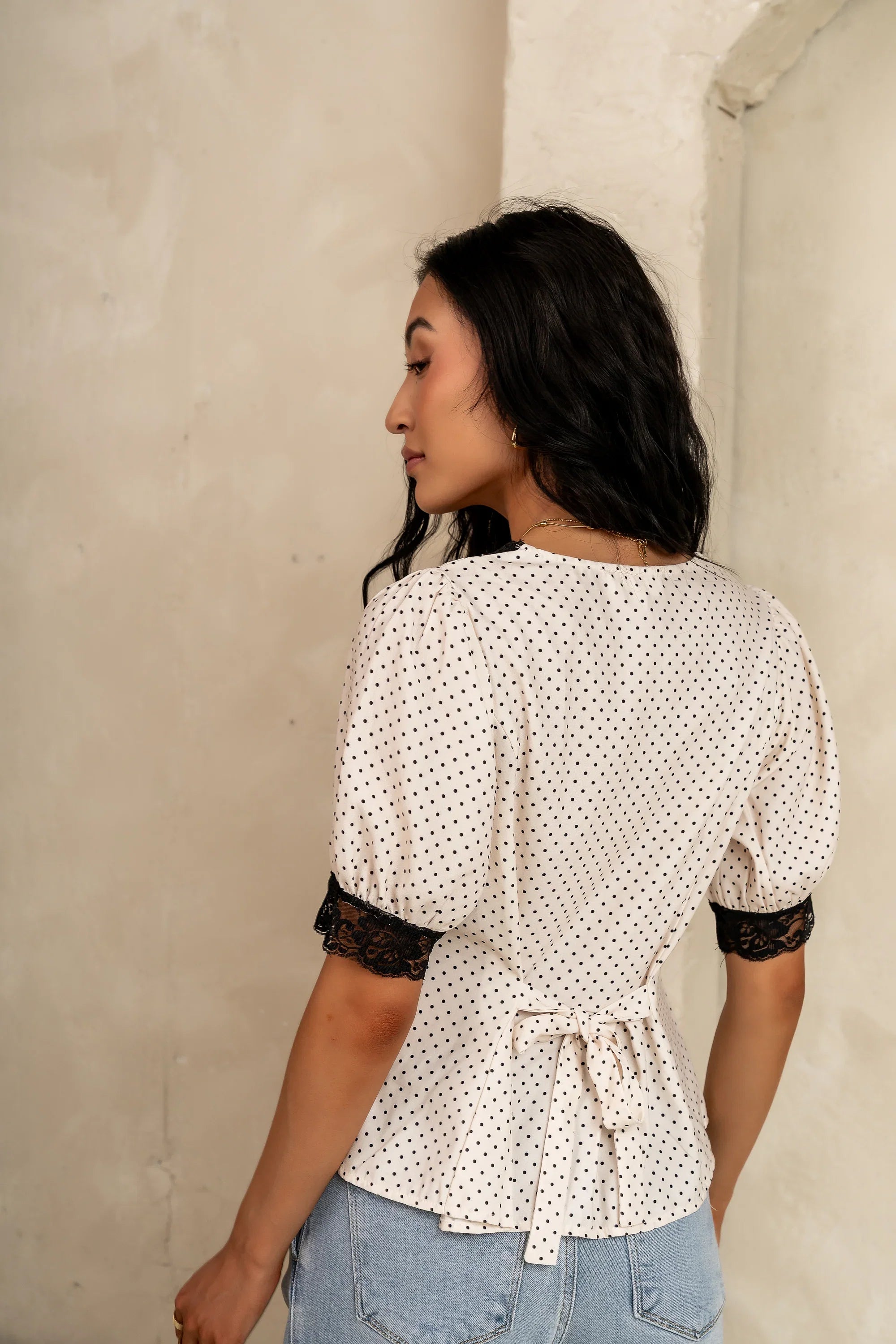 Angie Lace Trim Blouse in Cream FINAL SALE