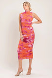 PARADISE GLOW POWER MESH MIDI DRESS