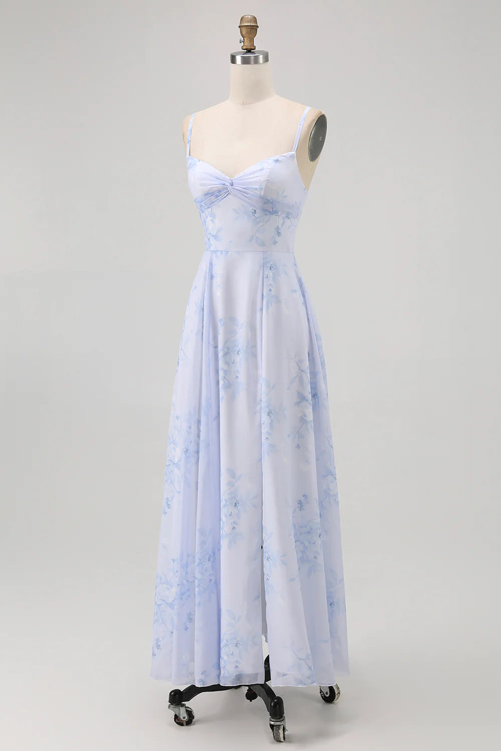 Dusty Sage A Line Spaghetti Straps Backless Print Floral Bridesmaid Dress