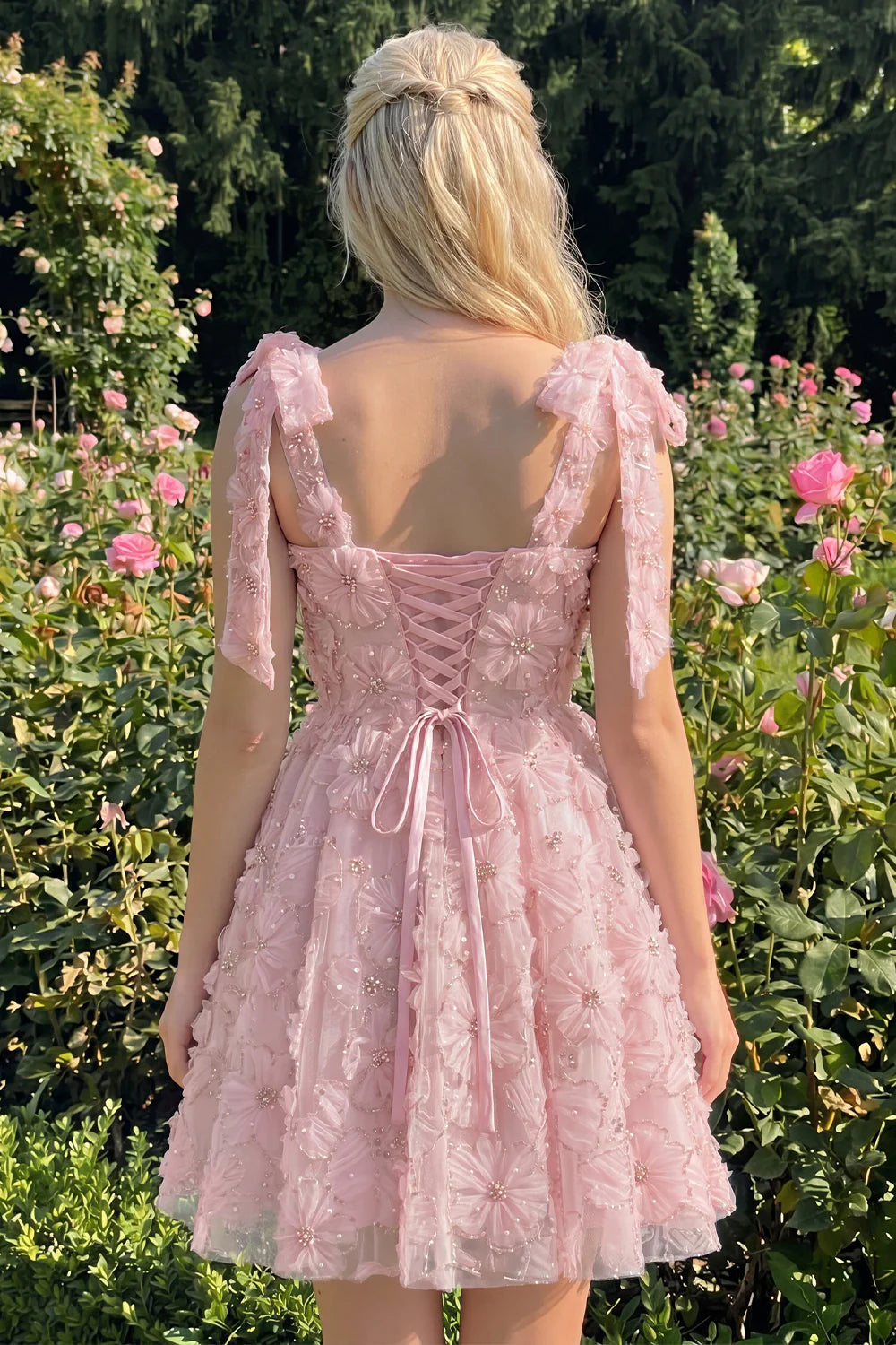 Dusty Rose 3D Floral Appliqued A Line Short Homecoming Dress with Beadings