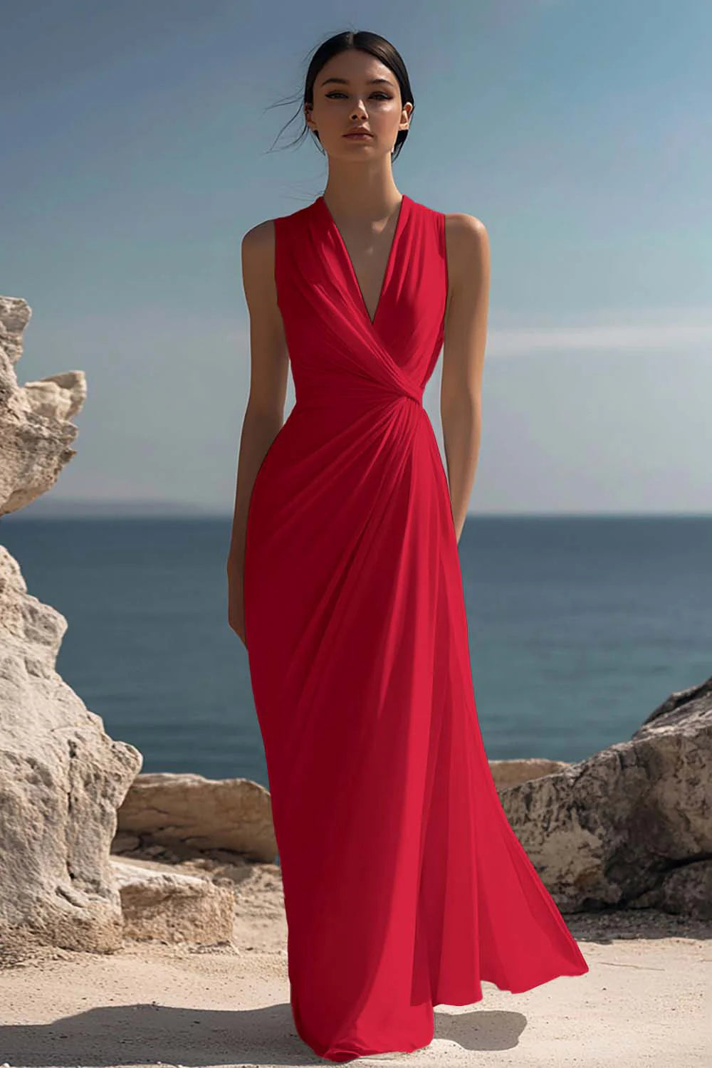 White A Line V Neck Ruched Engagement Dress