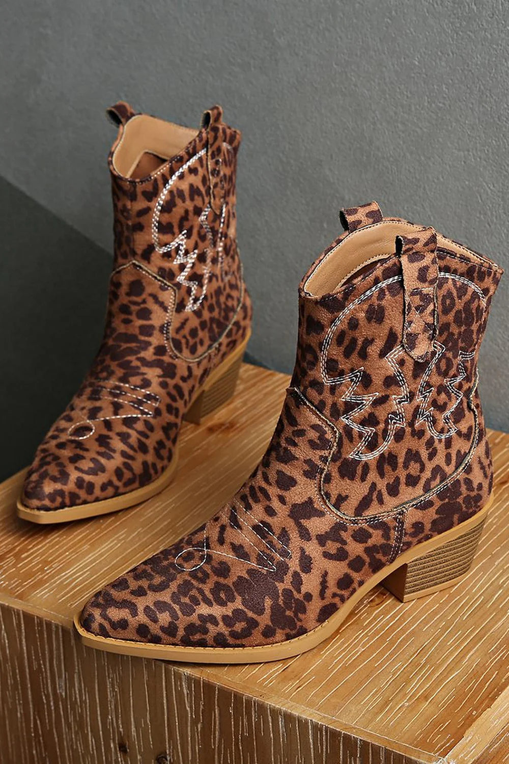 Bown Leopard Print Western Ankle Boots with Block Heel