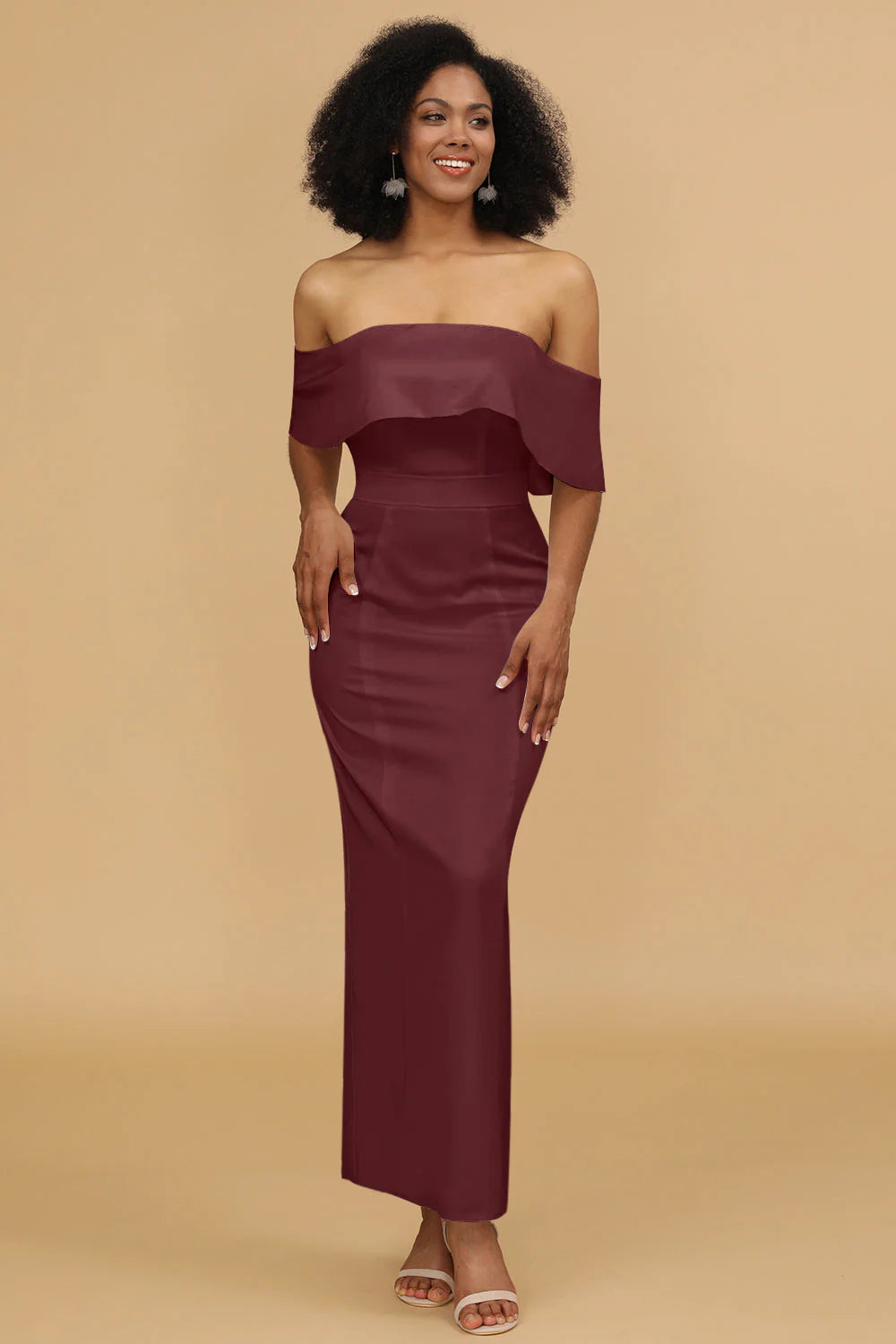 Mermaid Off the Shoulder Floor Length Satin Bridesmaid Dress