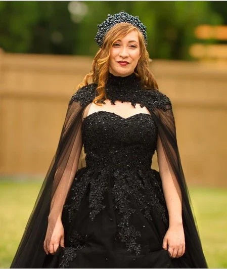 2024 New Black Crystals Appliques Tulle Sweetheart Long Wedding Dresses