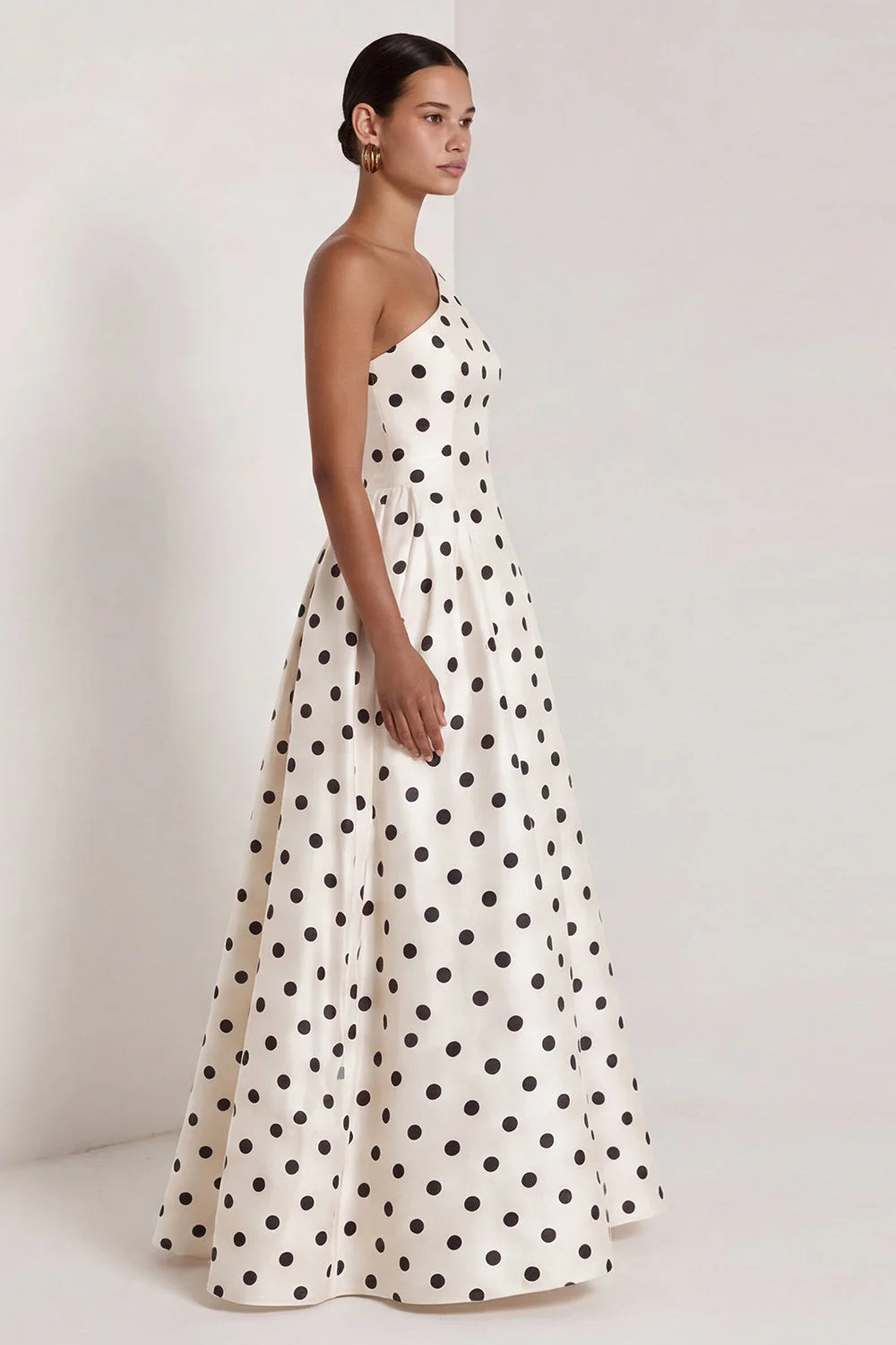 One Shoulder White Black Polka Dot A Line Formal Dress