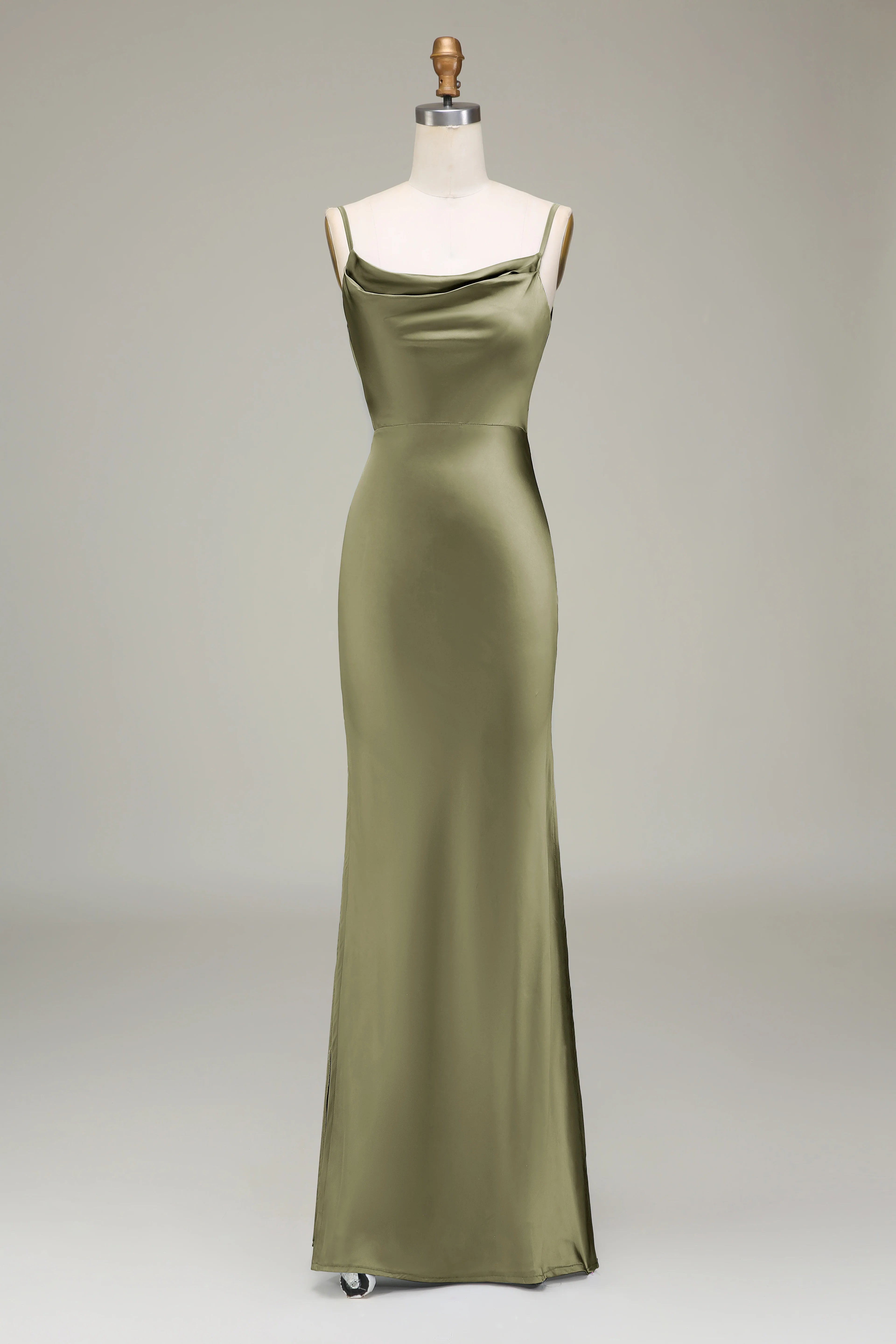 Sheath Spaghetti Straps Long Satin Bridesmaid Dress