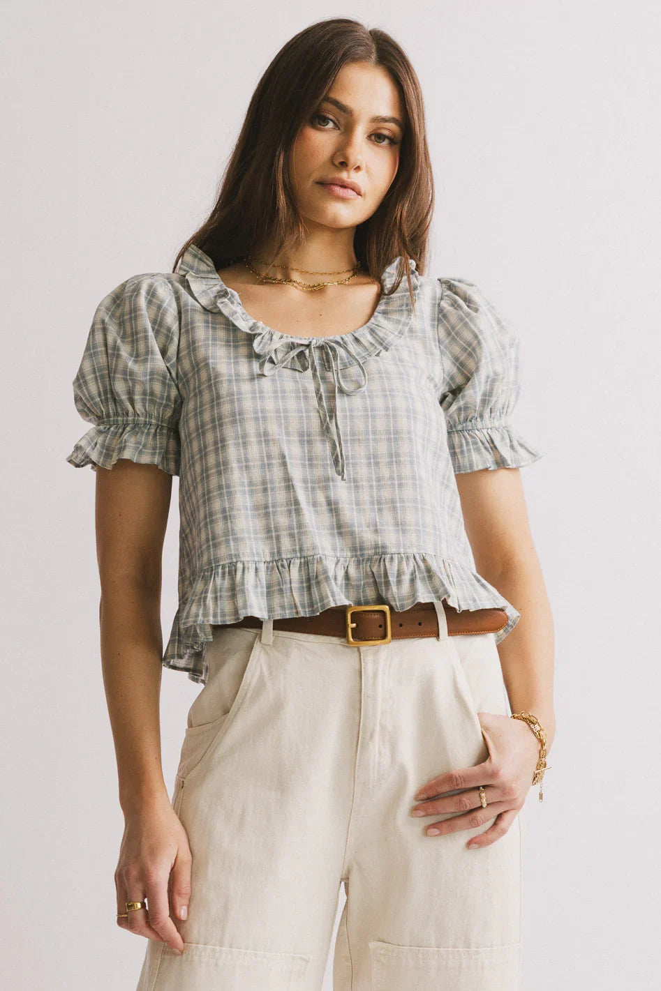 Lottie Plaid Blouse in Blue
