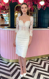 Vintage Pencil Lace Sweetheart 3 4 Length Sleeve Wedding Dress With Beading and Split Back