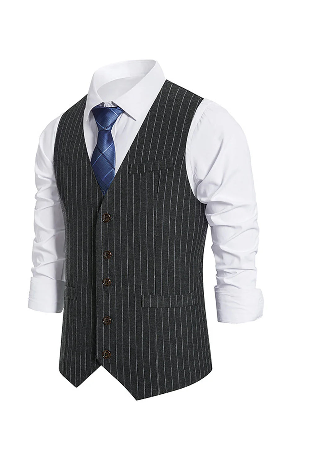 Mens Single Breasted Slim Fit Striped Suit Vest