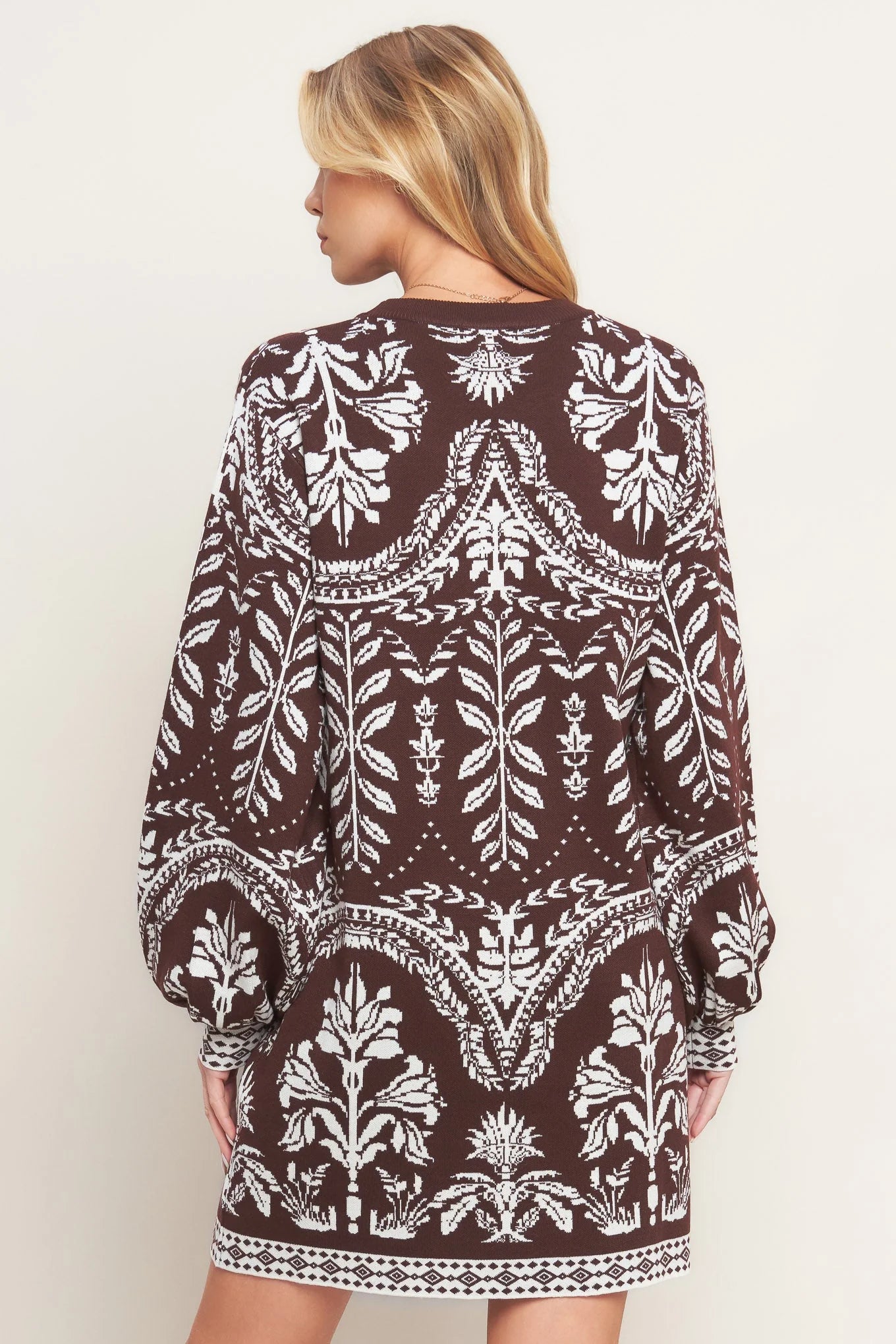 TERRA TAPESTRY BROWN SWEATER KNIT MINI DRESS
