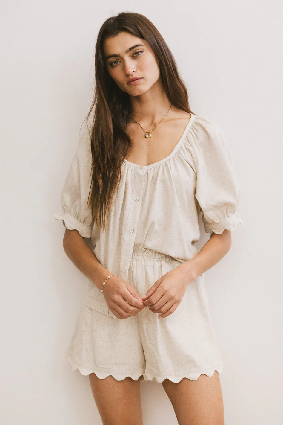 Owen Scalloped Top in Oatmeal FINAL SALE