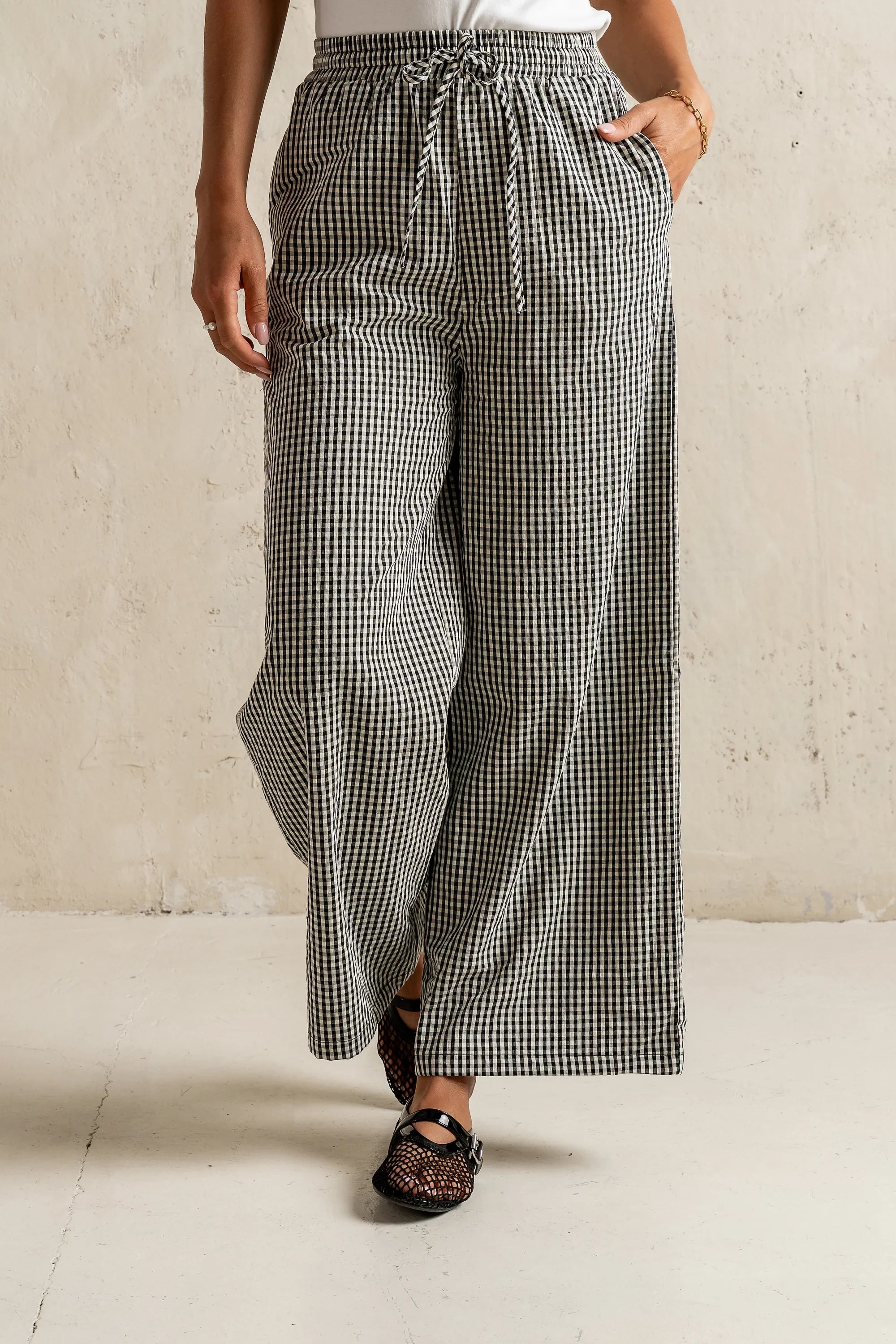 Ada Gingham Wide Leg Pants in Black FINAL SALE