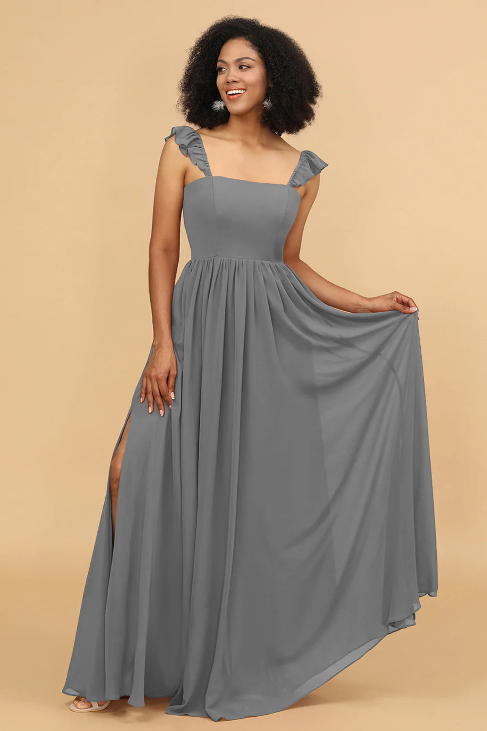A Line Floor Length Chiffon Bridesmaid Dress With Ruffles