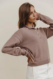 Meli Button Front Knit Sweater in Taupe FINAL SALE