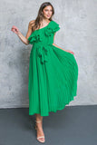 SUN KISSED STYLE GREEN ONE SHOULDER RUFFLE MIDI DRESS
