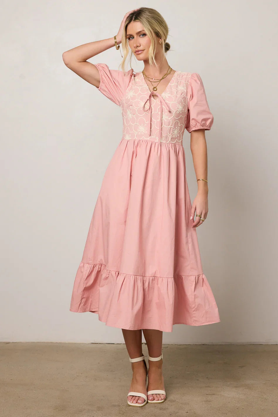 Jozette Floral Midi Dress in Pink FINAL SALE