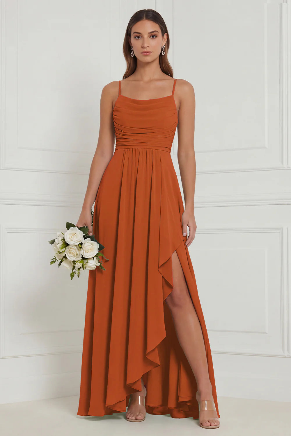 Sage Ruffle A Line Bridesmaid Dress with Slit