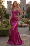 Green Mermaid Satin Ruched Strapless Prom Dress
