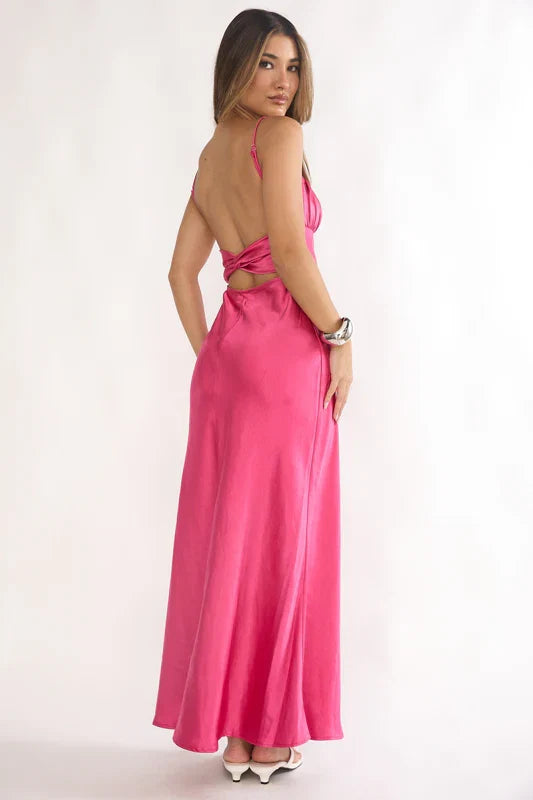 Paula Maxi Dress Fuchsia Pink Satin Slip Dress