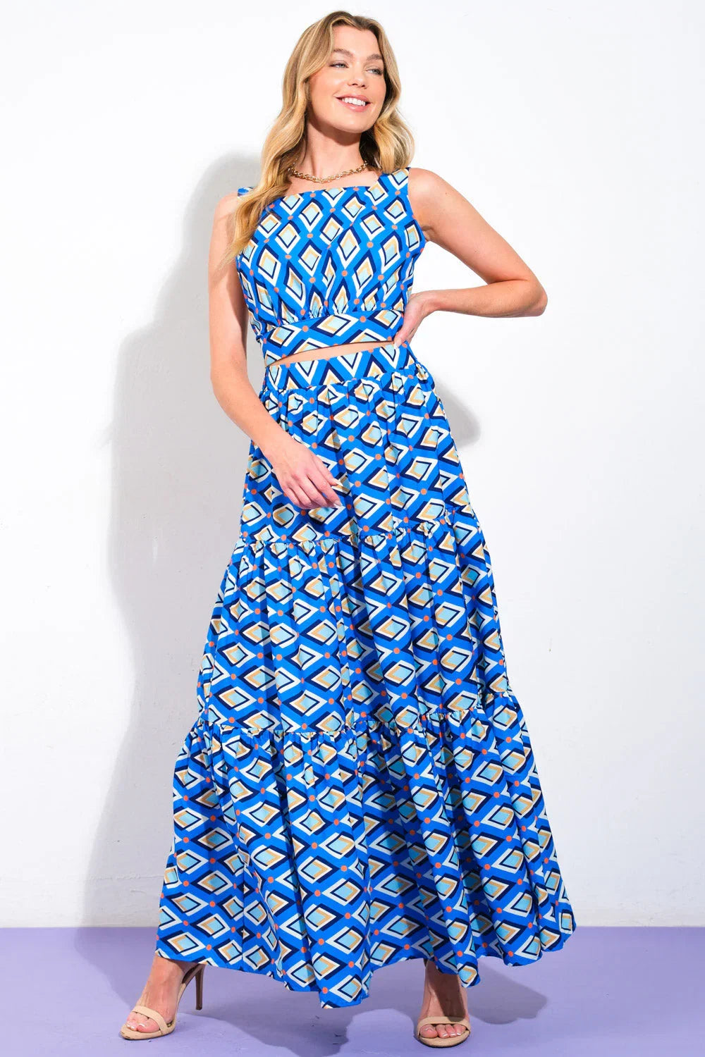 SUMMER JOURNEY BLUE TOP SKIRT SET
