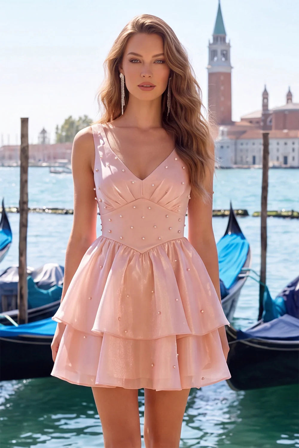 Sage Green V Neck A Line Homecoming Dress with Pearls