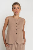 Vivienne Pinstripe Sleeveless Vest in Tan