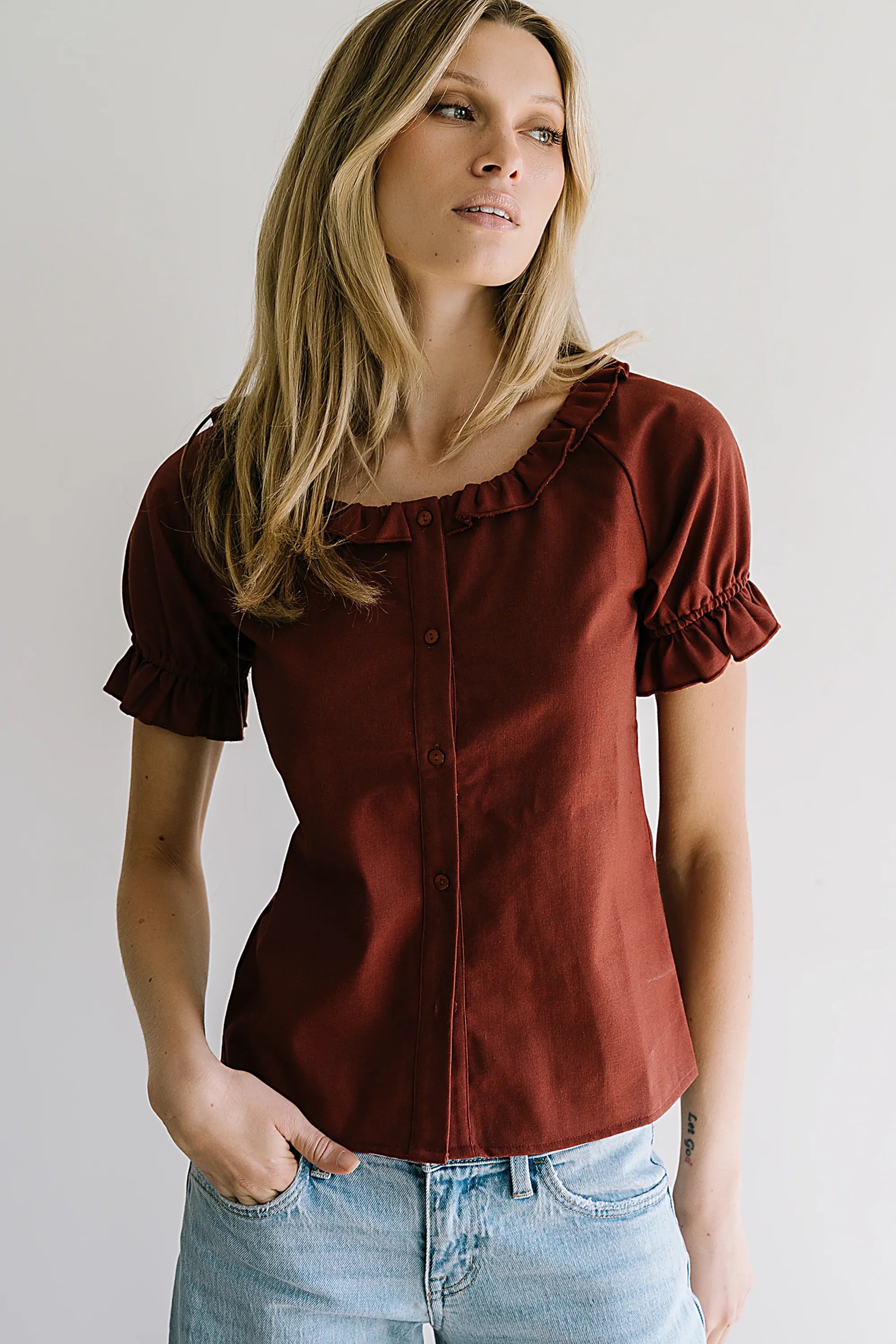 Connie Ruffle Blouse in Rust FINAL SALE