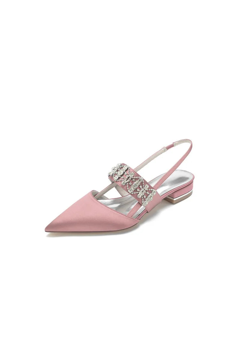 Pointed Toe Rhinestone Beaded Kitten Heels