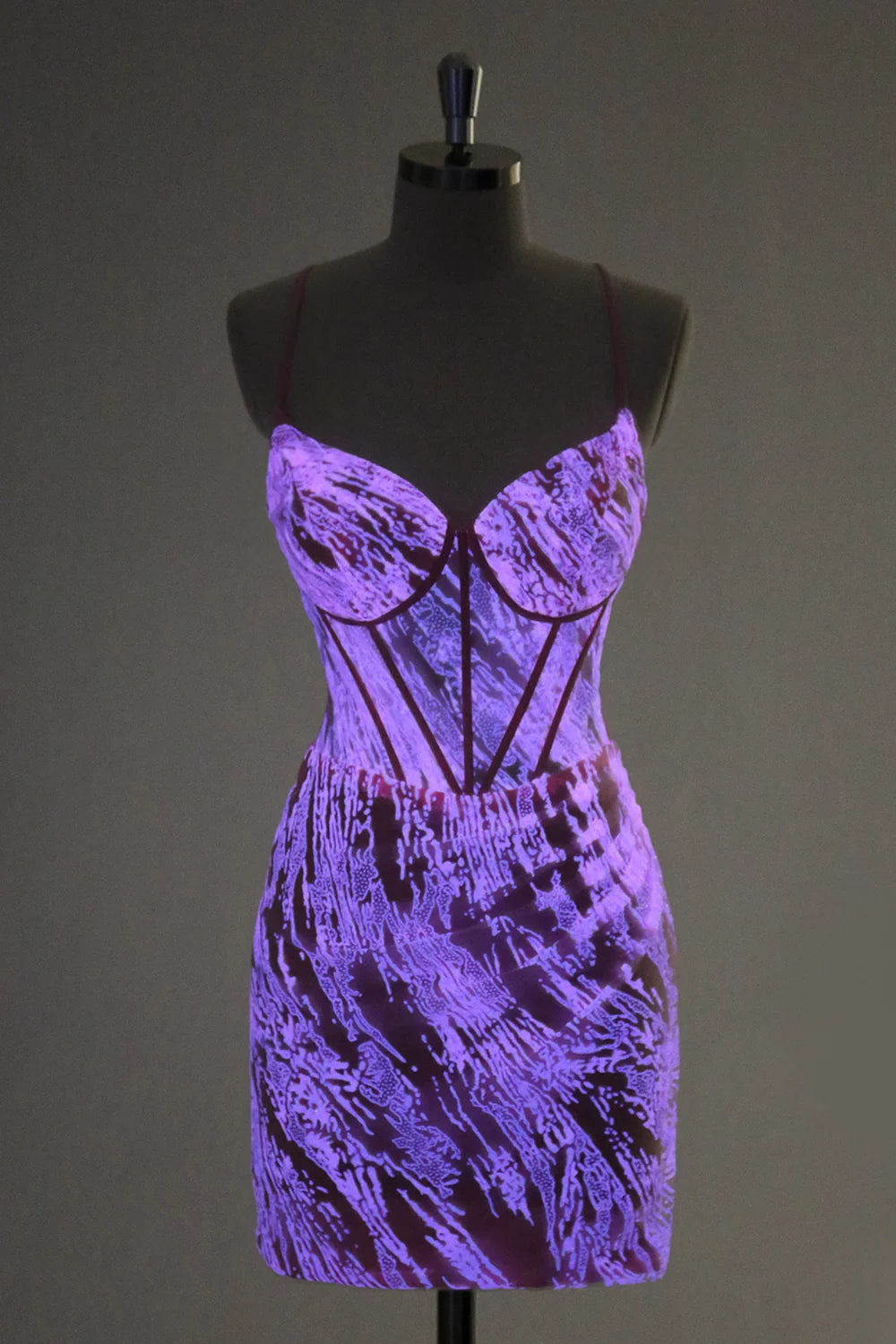 Glow in the Dark Bodycon Corset Short Homecoming Dress with Lace Up Back