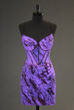 Glow in the Dark Bodycon Corset Short Homecoming Dress with Lace Up Back