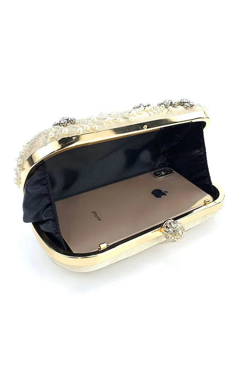 Pearl Rhinestone Beaded Square Handbag
